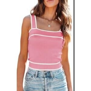 2/$30 Dokotoo Women's Square Neck Knit Crop Tank Tops Slim Fit Y2K Size S